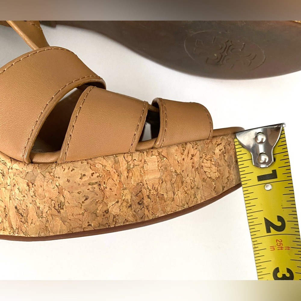Tory Burch Shoes Wendelle Leather Cork Wedges Sandals Brown size 8.5 - Picture 15 of 16
